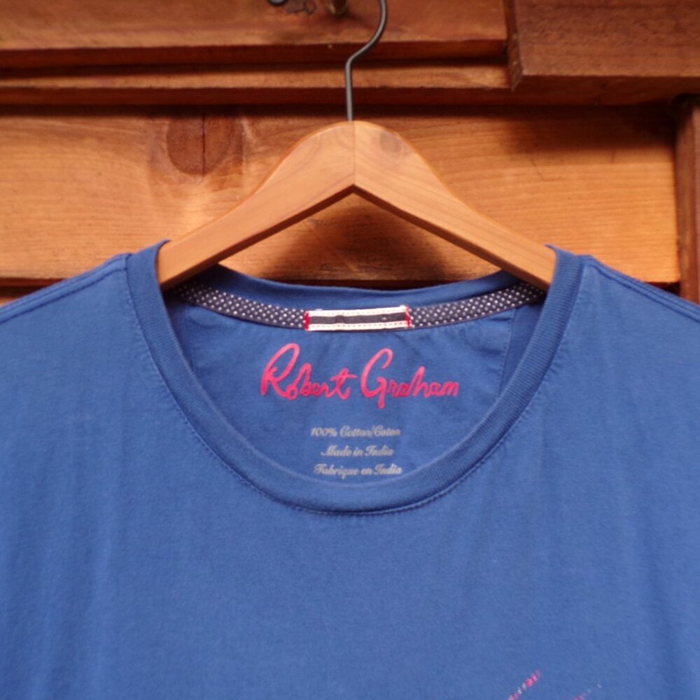 Robert Graham Men's Auto Racing Checkered Flag Blue Graphic T-Shirt Size Medium - Picture 3 of 5